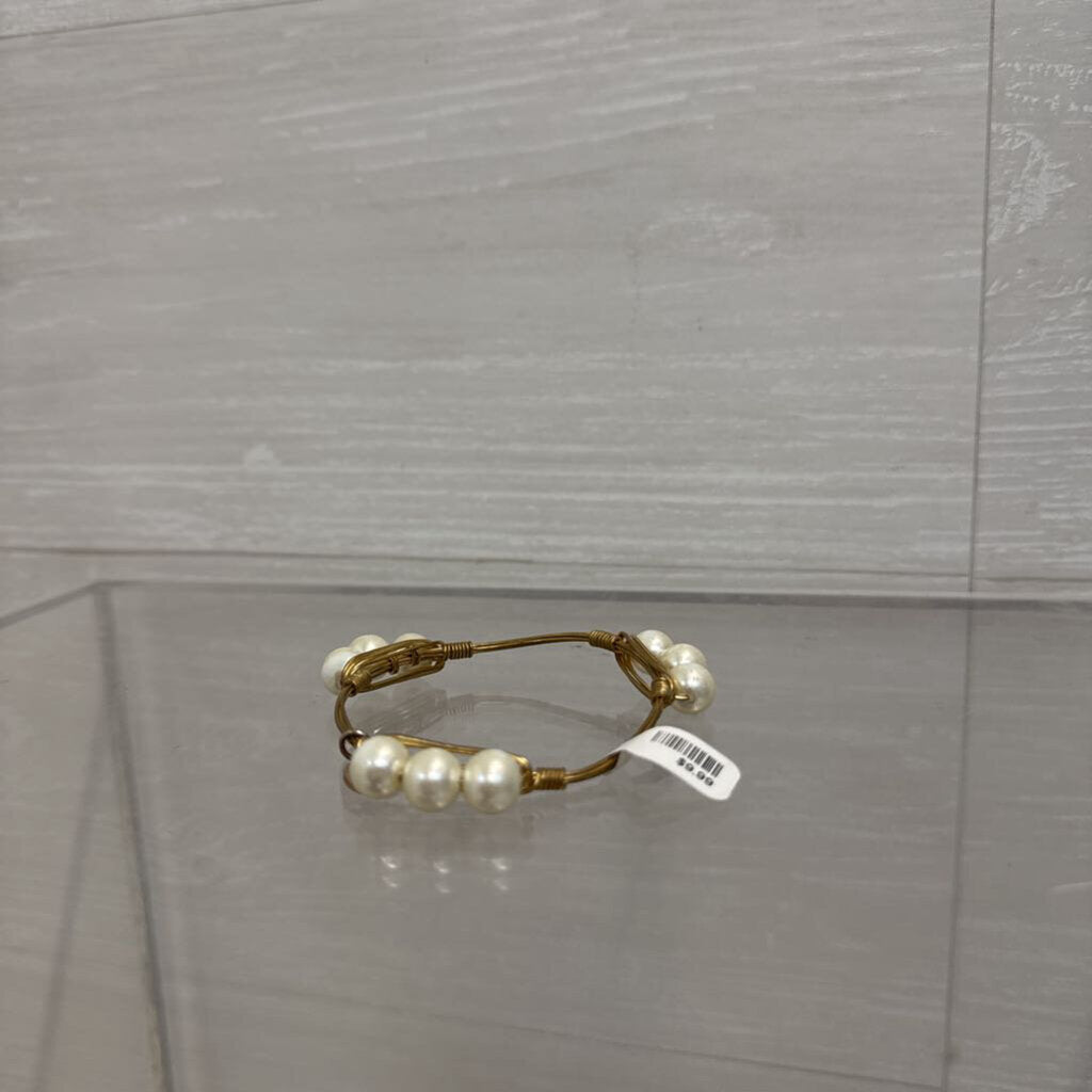 Vintage BB Bangle Gold Tone Wire Wrapped Faux Pearls Bracelet