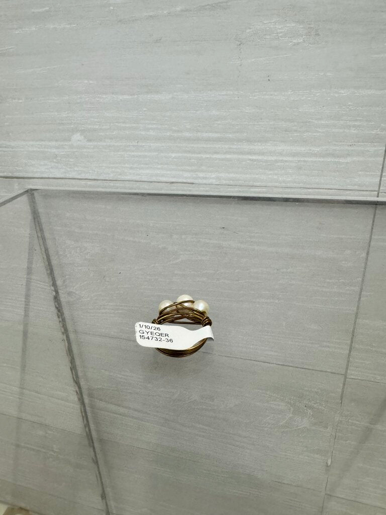 Wire Wrapped Pearl Ring Sz 6