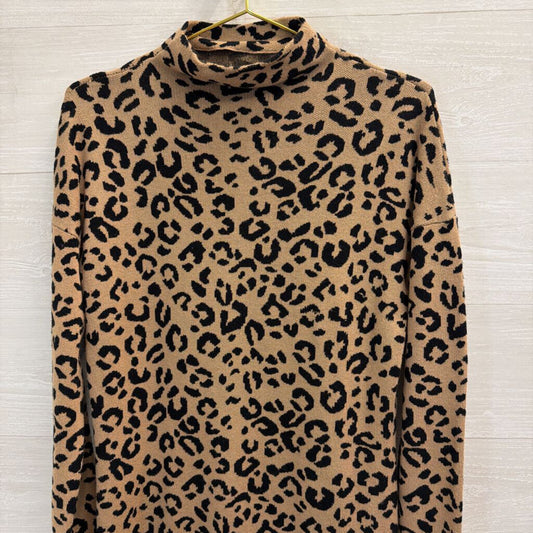 Nicole Miller Knit Cheetah Mock Neck Long Sleeve Dress Medium