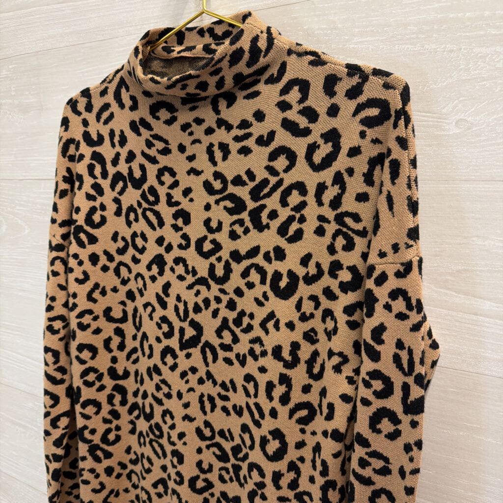 Nicole Miller Knit Cheetah Mock Neck Long Sleeve Dress Medium