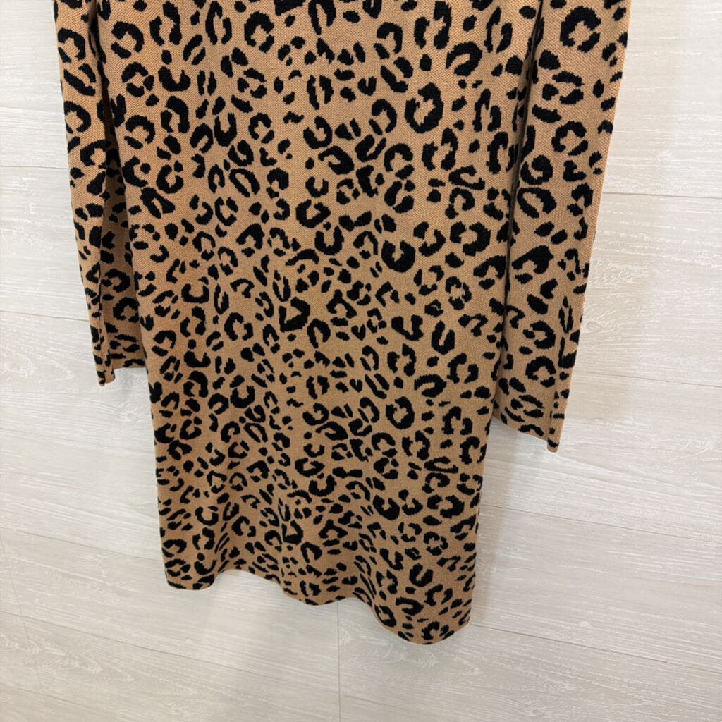 Nicole Miller Knit Cheetah Mock Neck Long Sleeve Dress Medium