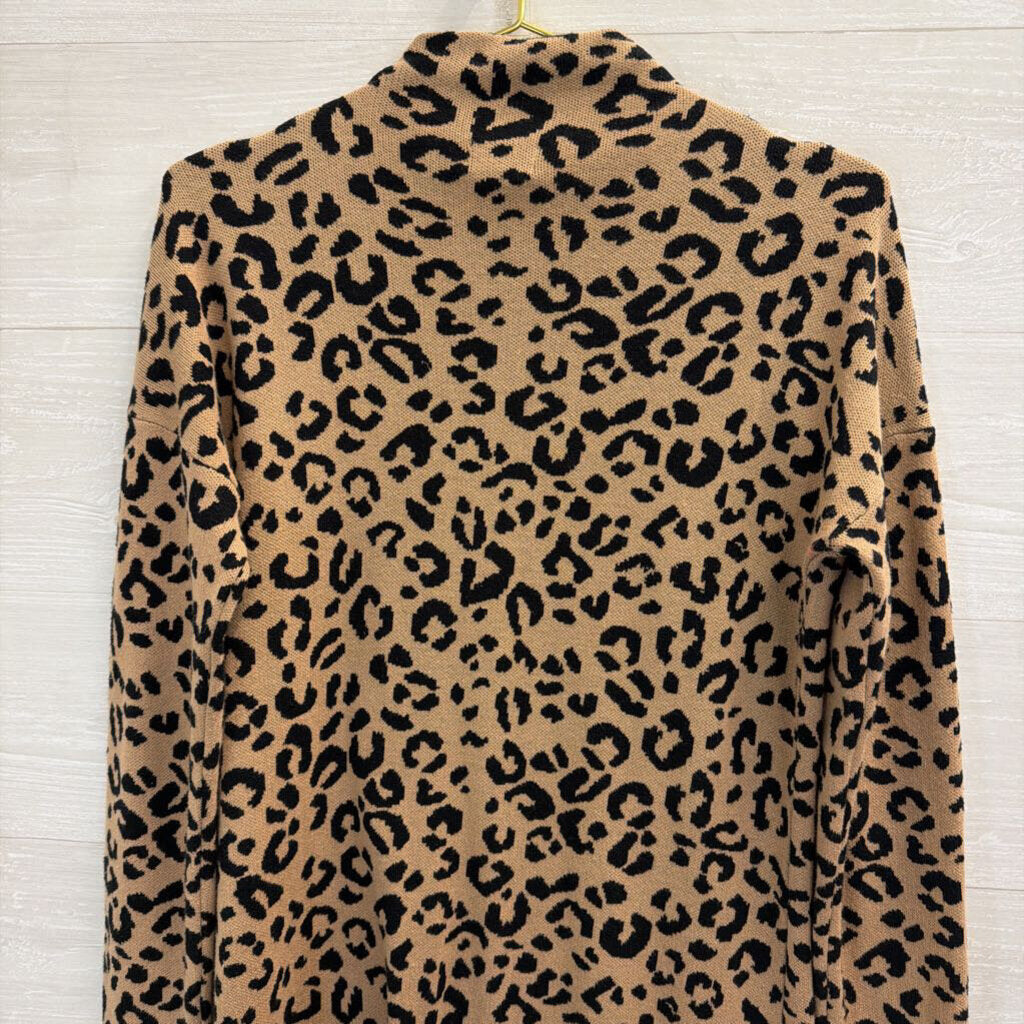 Nicole Miller Knit Cheetah Mock Neck Long Sleeve Dress Medium