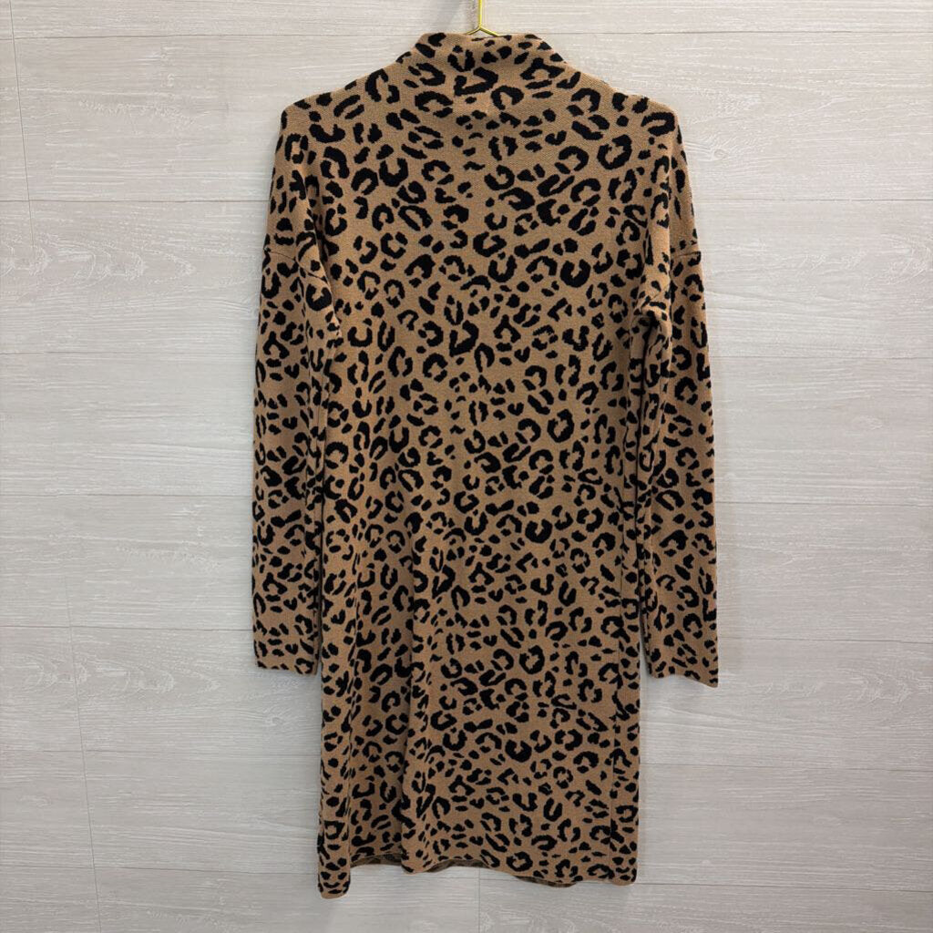 Nicole Miller Knit Cheetah Mock Neck Long Sleeve Dress Medium