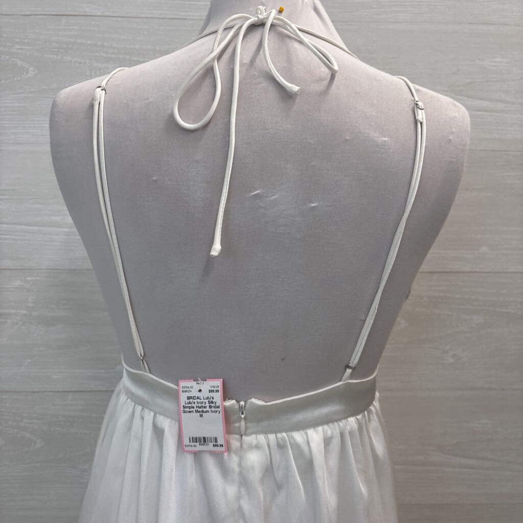 Lulu's Ivory Silky Simple Halter Bridal Gown Medium