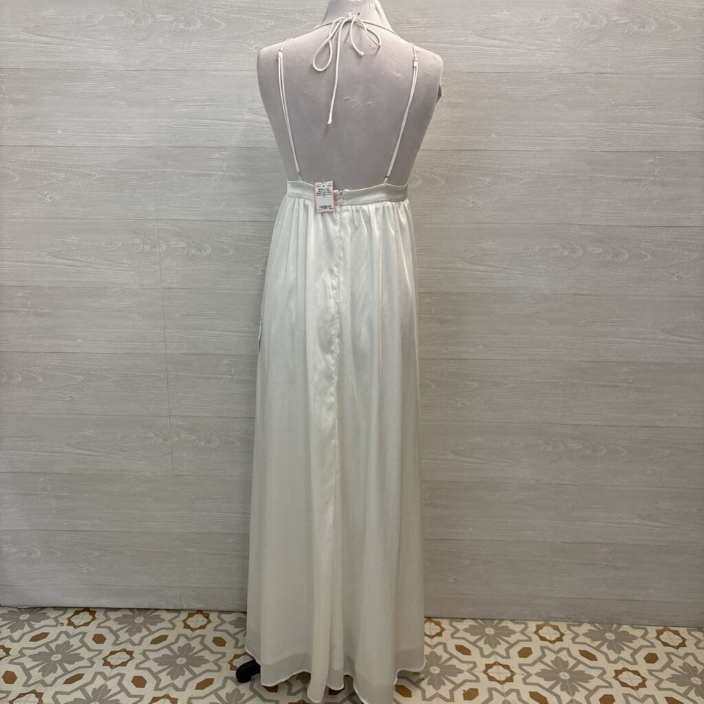 Lulu's Ivory Silky Simple Halter Bridal Gown Medium