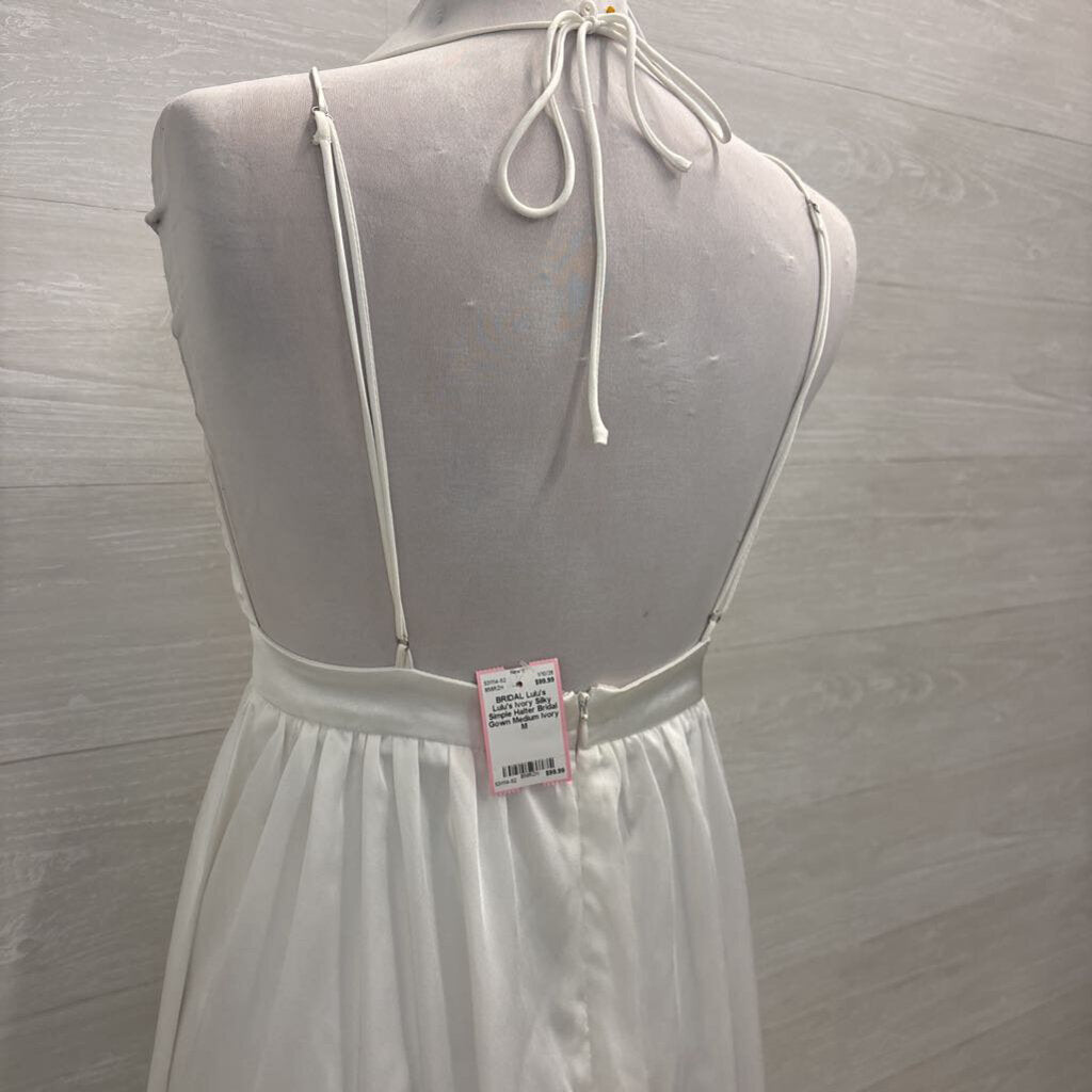 Lulu's Ivory Silky Simple Halter Bridal Gown Medium