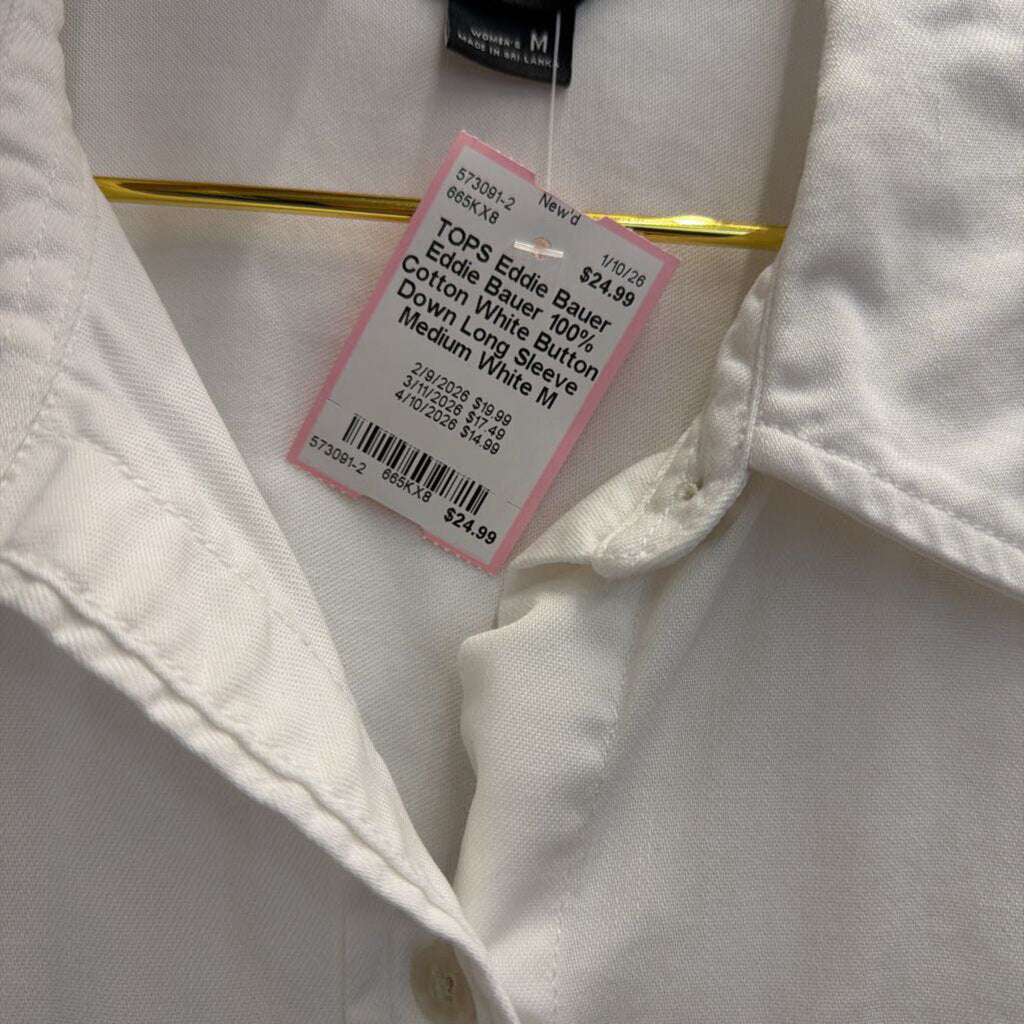 Eddie Bauer 100% Cotton White Button Down Long Sleeve Medium