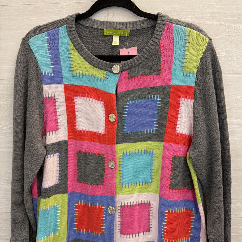 Sigrid Olsen Patchwork Multicolor Cardigan Large
