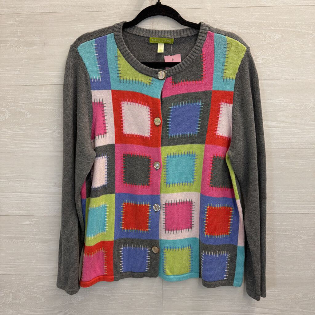 Sigrid Olsen Patchwork Multicolor Cardigan Large