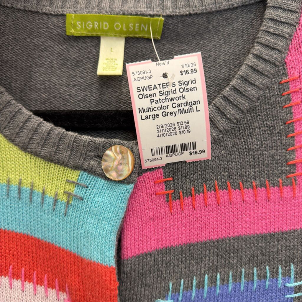 Sigrid Olsen Patchwork Multicolor Cardigan Large