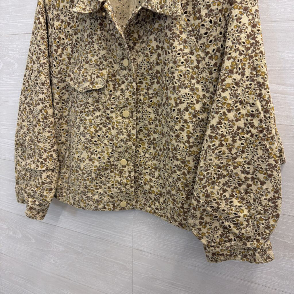 Anthropologie Solitaire Brown Floral Eyelet Floral Jacket Large