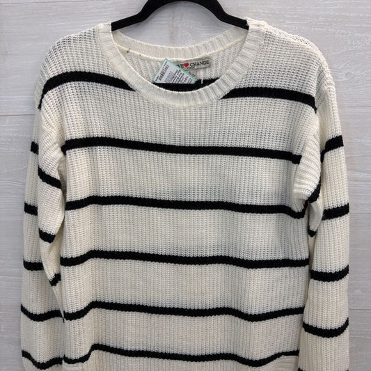 Love Change White/Black Striped Knit Button Down Back Sweater Large