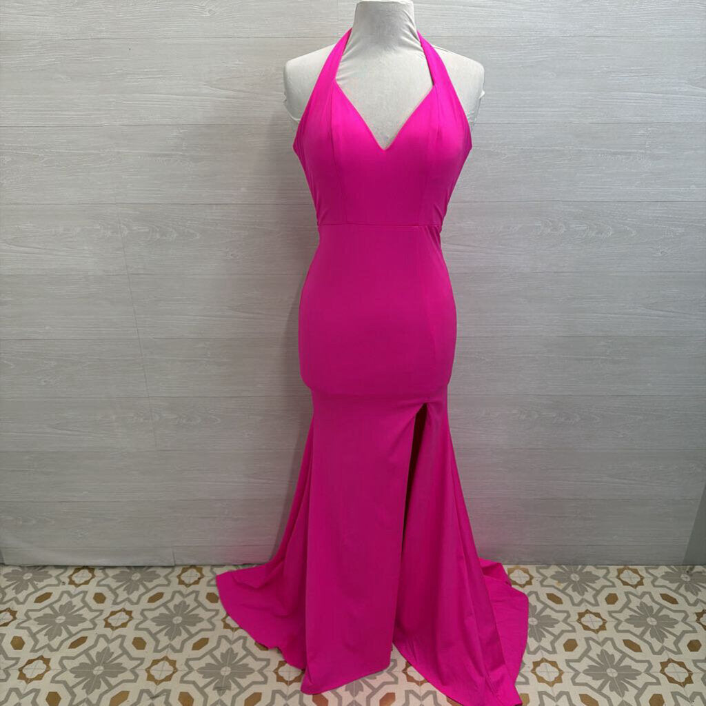 Glow Dress Hot Pink Halter Long Formal Dress 0