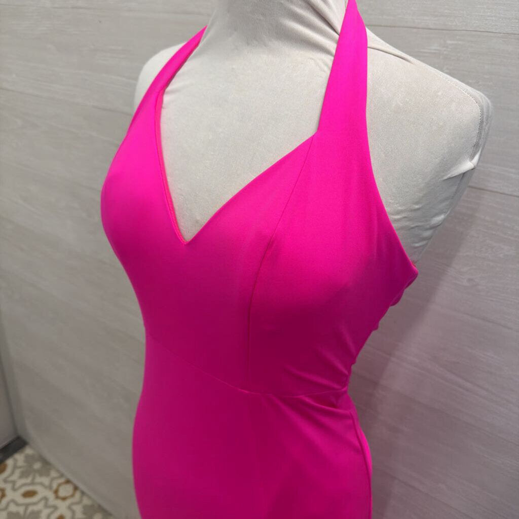 Glow Dress Hot Pink Halter Long Formal Dress 0
