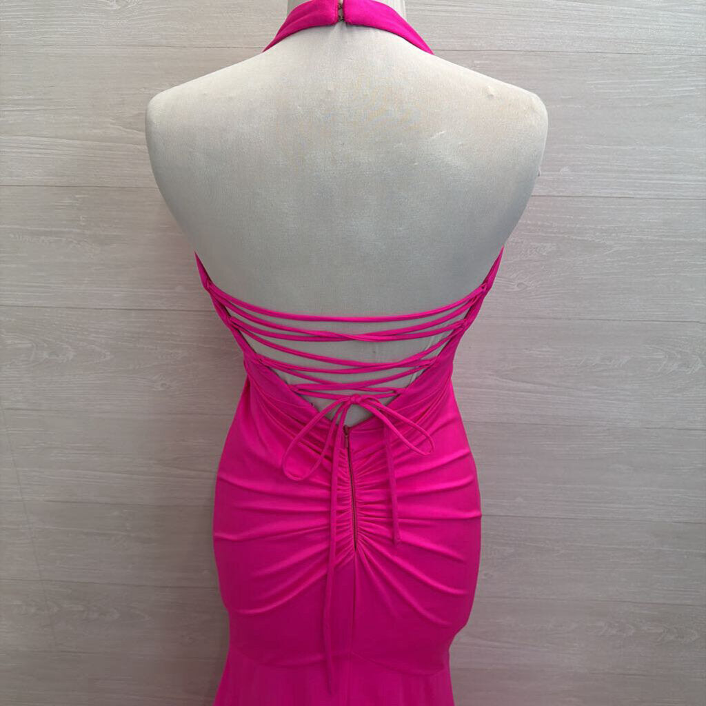 Glow Dress Hot Pink Halter Long Formal Dress 0