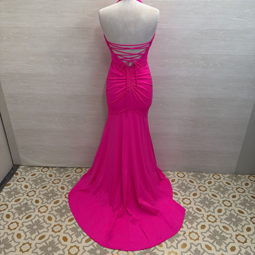 Glow Dress Hot Pink Halter Long Formal Dress 0