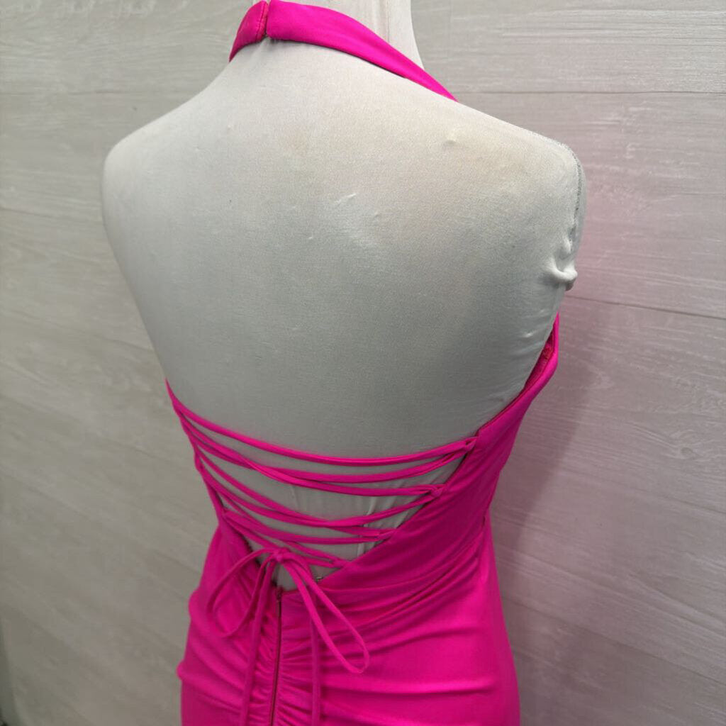 Glow Dress Hot Pink Halter Long Formal Dress 0