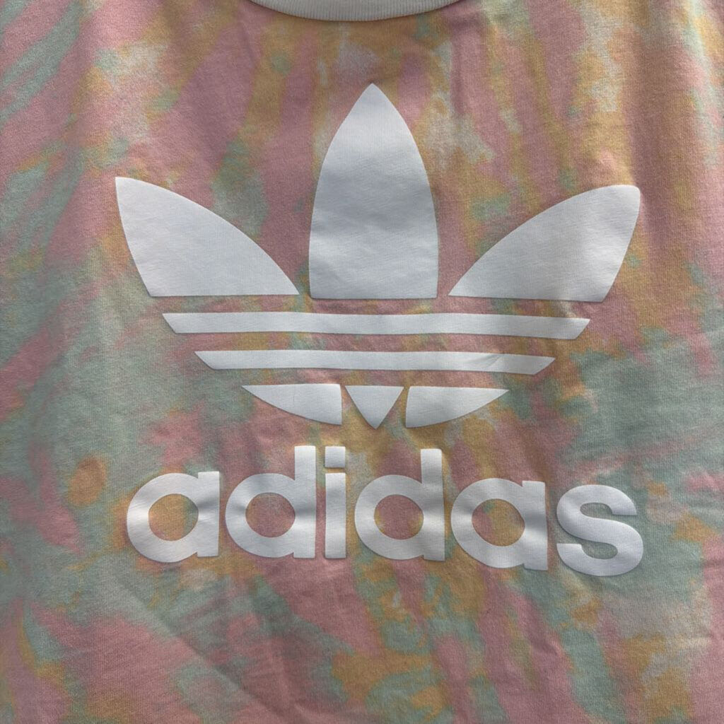 Adidas Multi Color Print Cropped Short Sleeve Logo Tee Medium