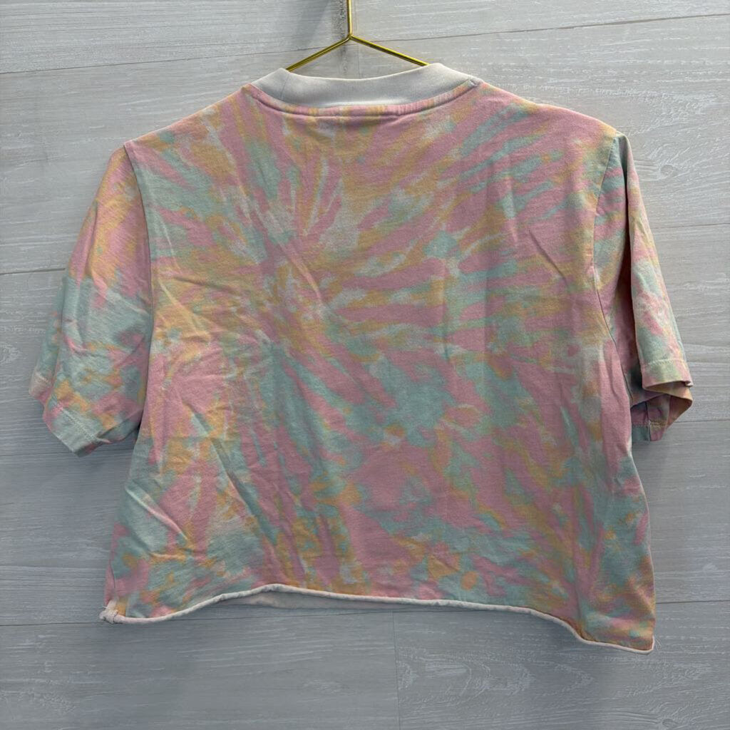 Adidas Multi Color Print Cropped Short Sleeve Logo Tee Medium