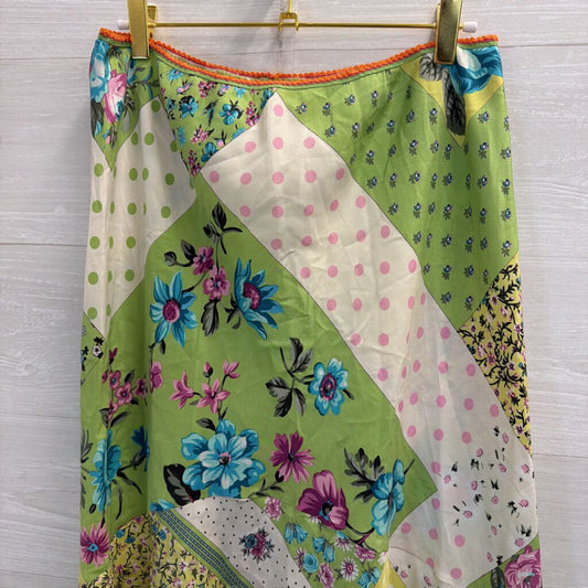 Vintage ETRO Green/ Multi Print Silky Midi Skirt 48