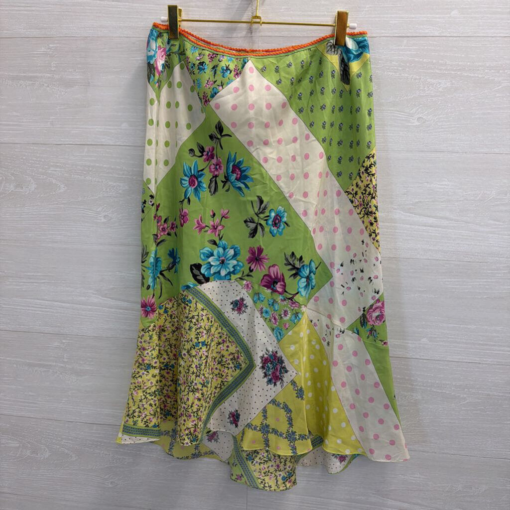 Vintage ETRO Green/ Multi Print Silky Midi Skirt 48