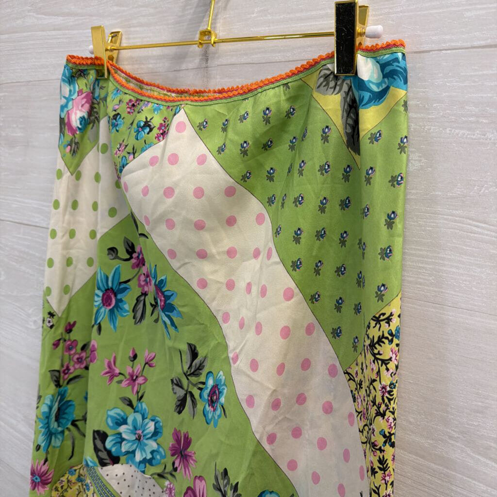 Vintage ETRO Green/ Multi Print Silky Midi Skirt 48