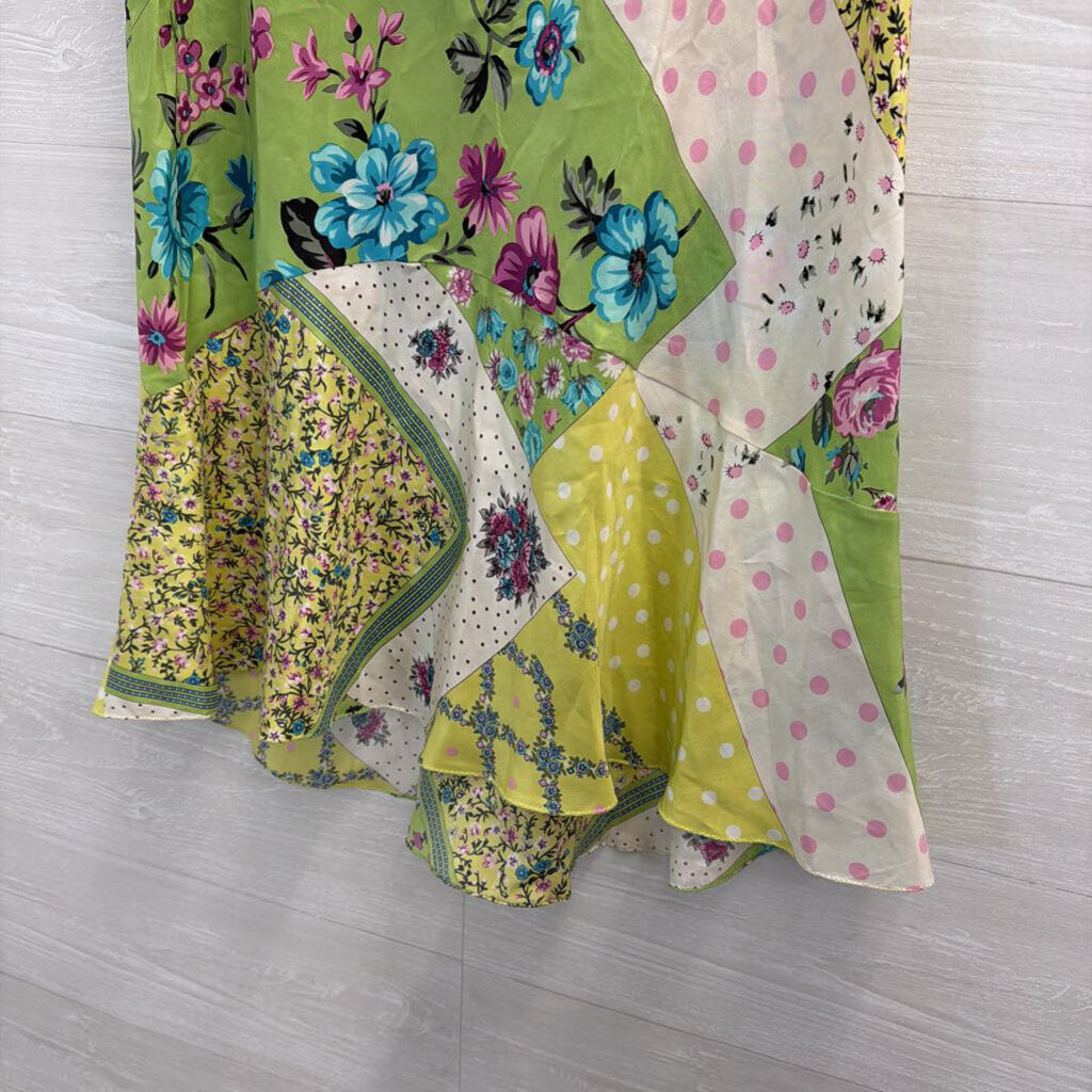 Vintage ETRO Green/ Multi Print Silky Midi Skirt 48