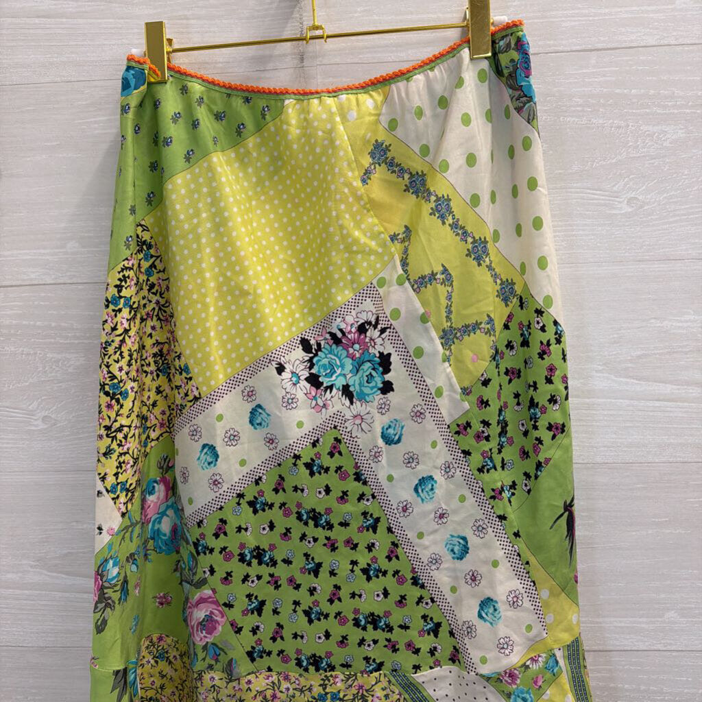 Vintage ETRO Green/ Multi Print Silky Midi Skirt 48