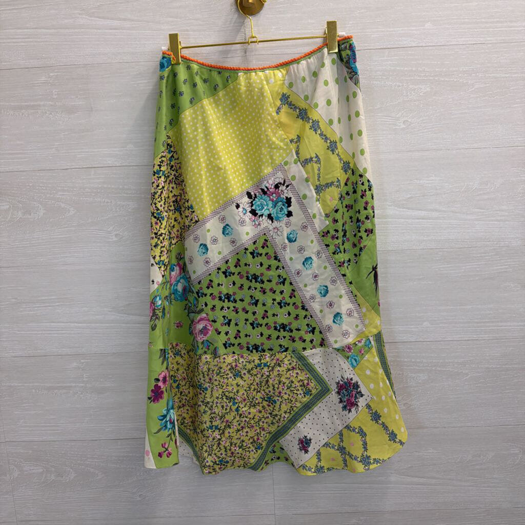 Vintage ETRO Green/ Multi Print Silky Midi Skirt 48