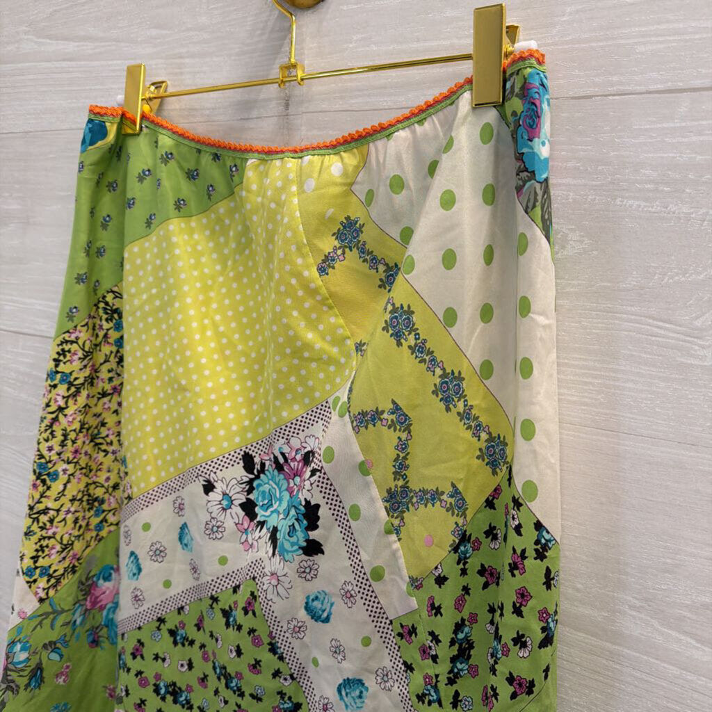 Vintage ETRO Green/ Multi Print Silky Midi Skirt 48