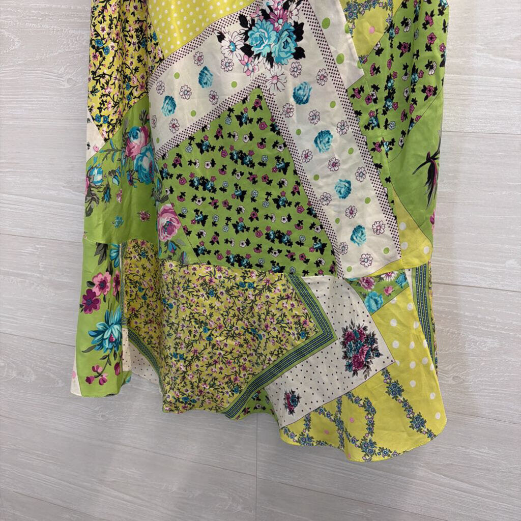 Vintage ETRO Green/ Multi Print Silky Midi Skirt 48