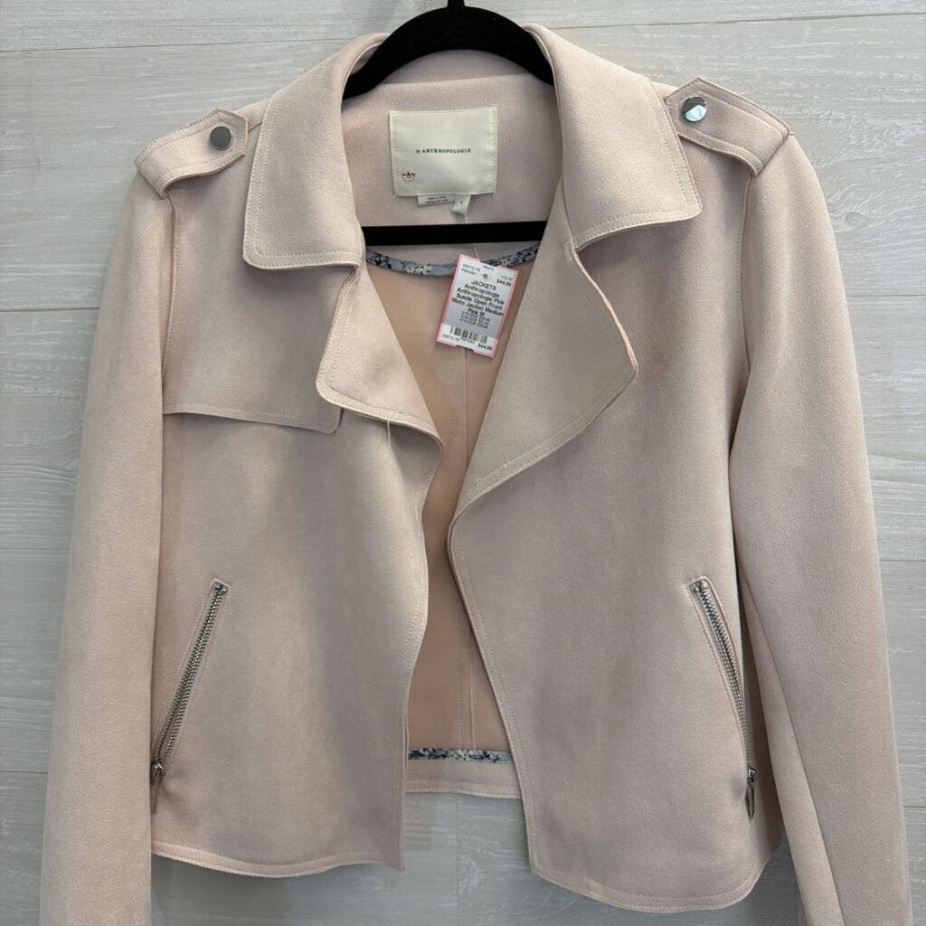 Anthropologie Pink Suede Open Front Moto Jacket Medium