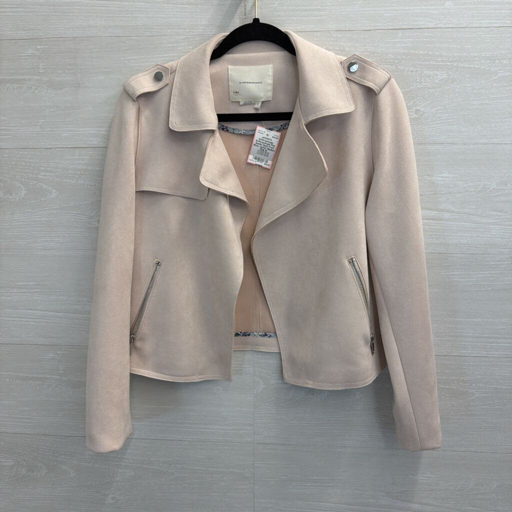 Anthropologie Pink Suede Open Front Moto Jacket Medium