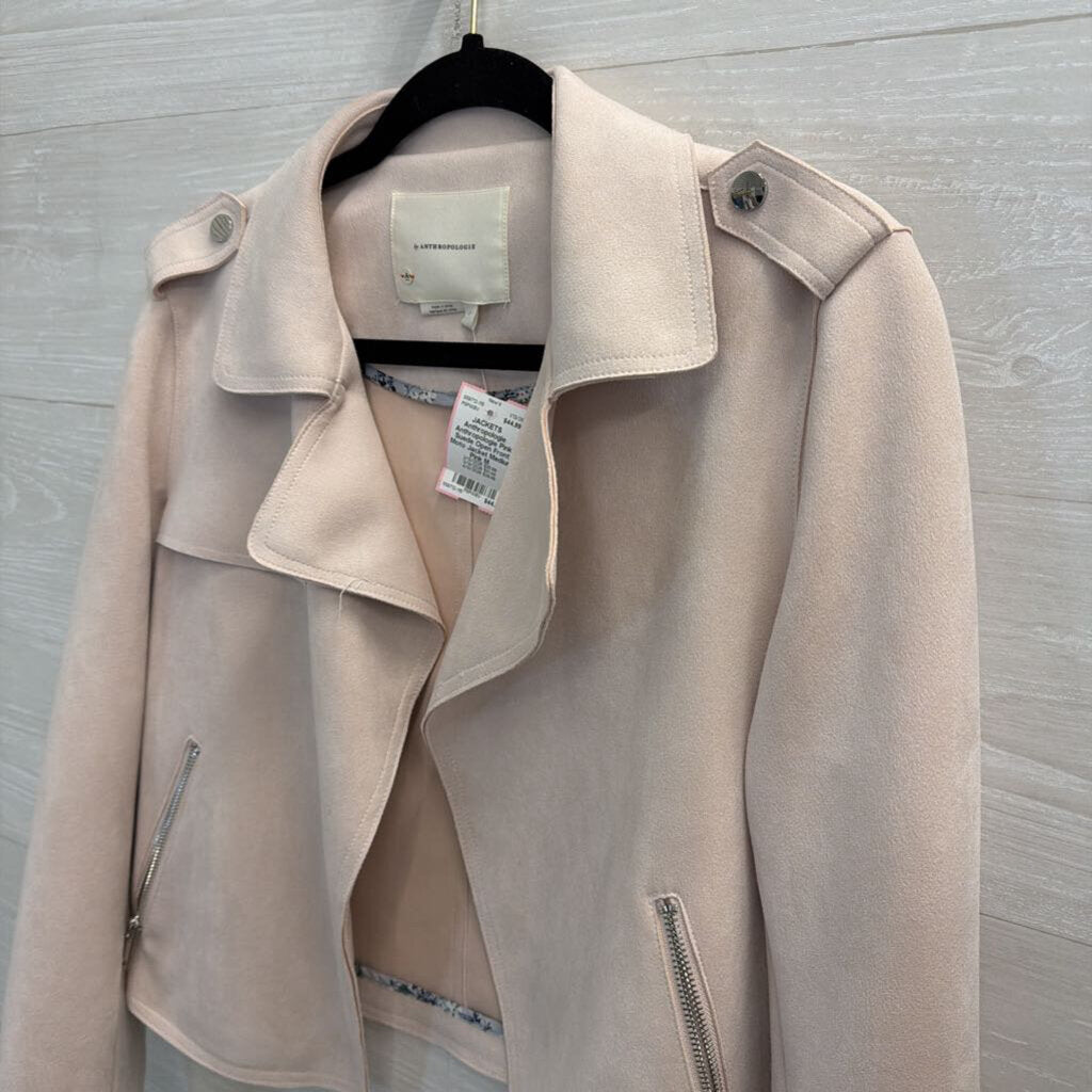 Anthropologie Pink Suede Open Front Moto Jacket Medium