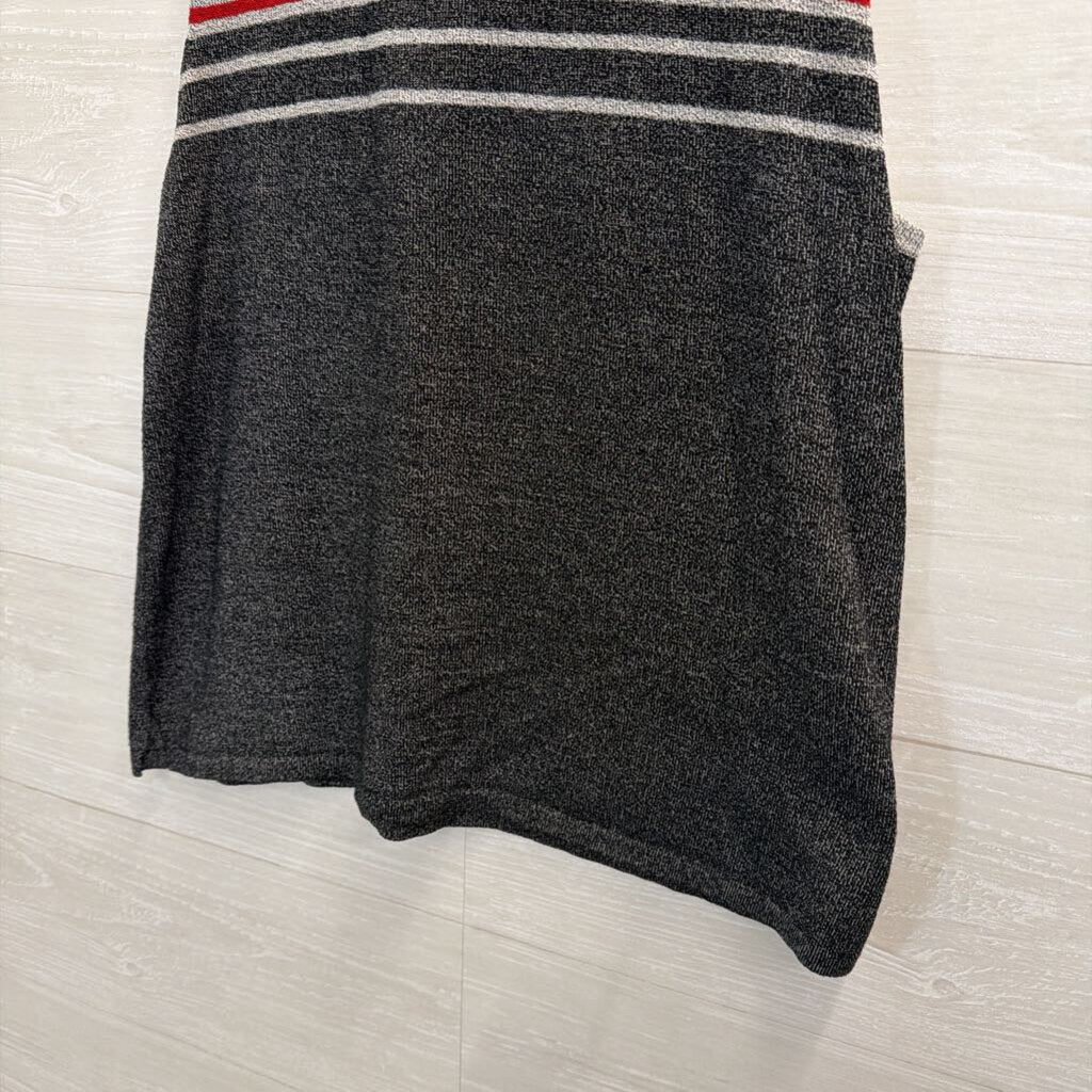Vintage Norton Studio Grey/ Red Striped Detail Knit Sleeveless Mock Neck Top Large