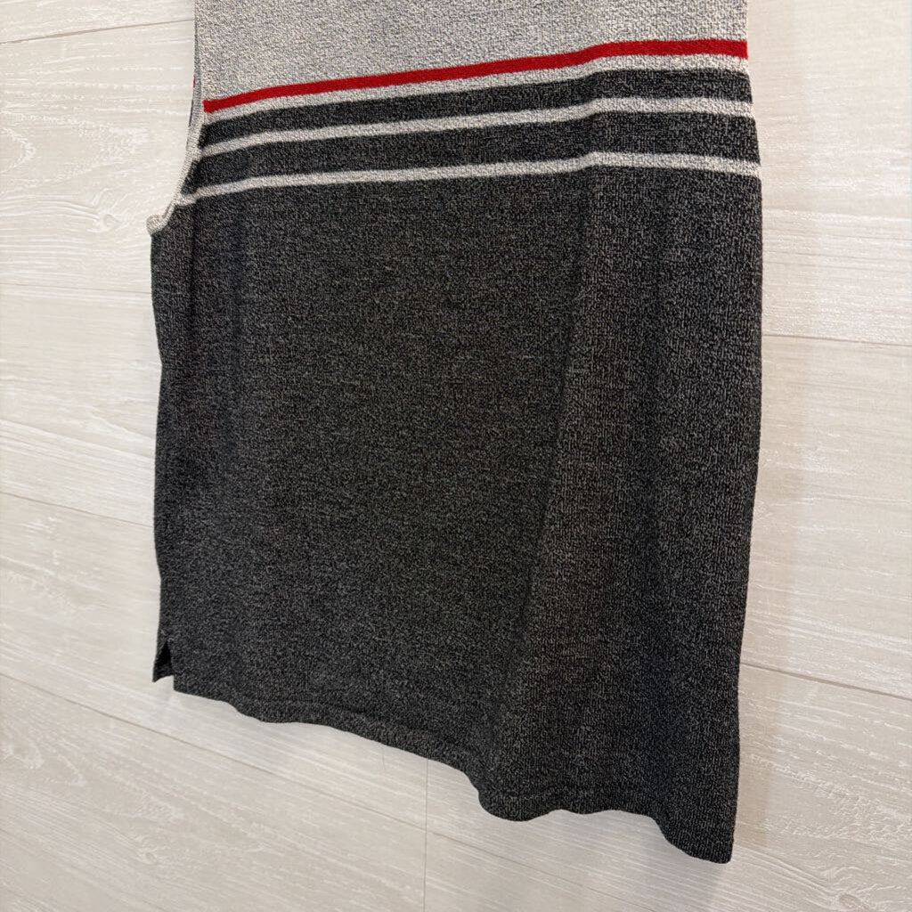 Vintage Norton Studio Grey/ Red Striped Detail Knit Sleeveless Mock Neck Top Large