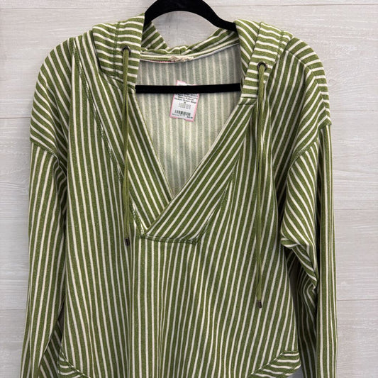 Pilcro Green/ Beige Striped V Neck Hooded Long Sleeve Pullover Medium