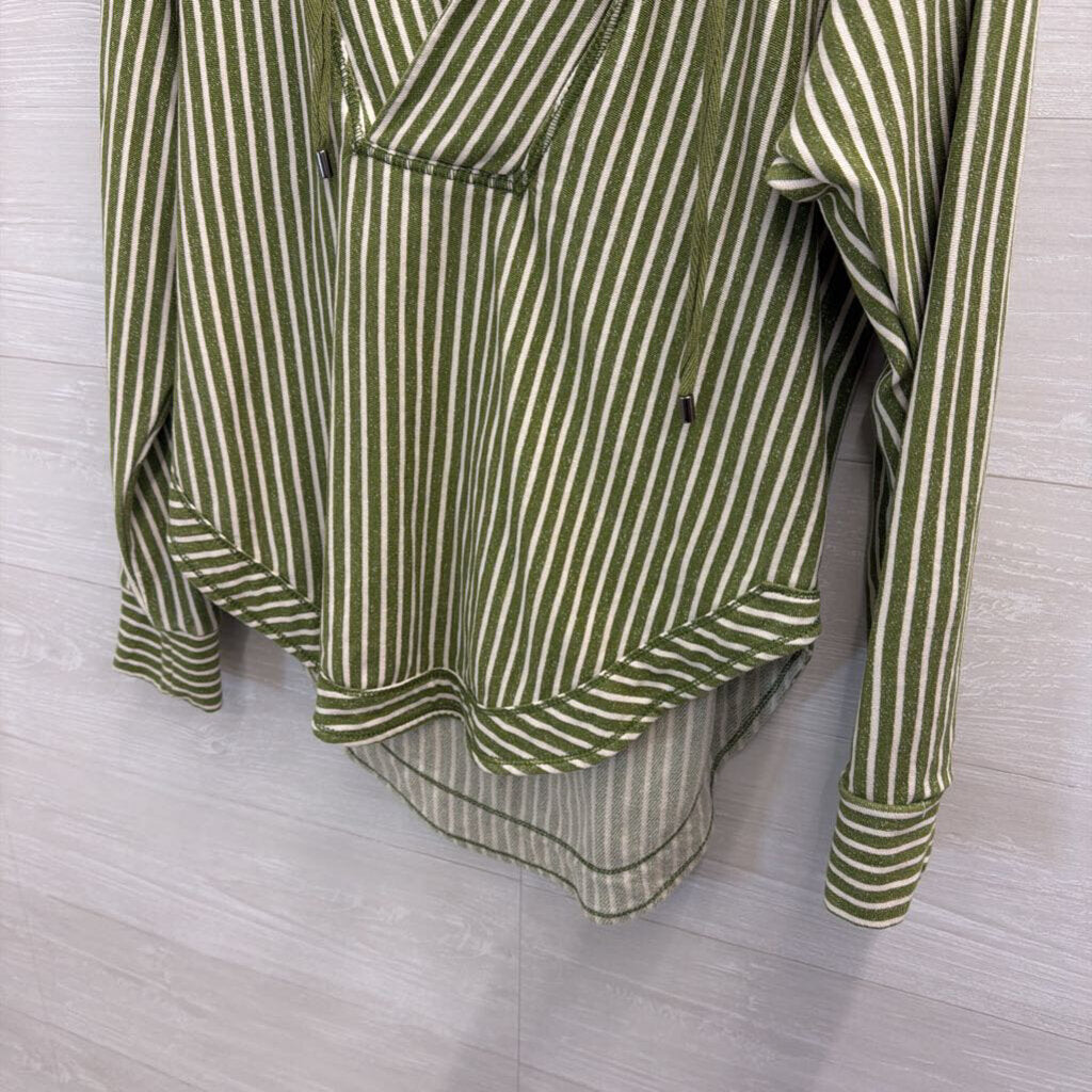 Pilcro Green/ Beige Striped V Neck Hooded Long Sleeve Pullover Medium
