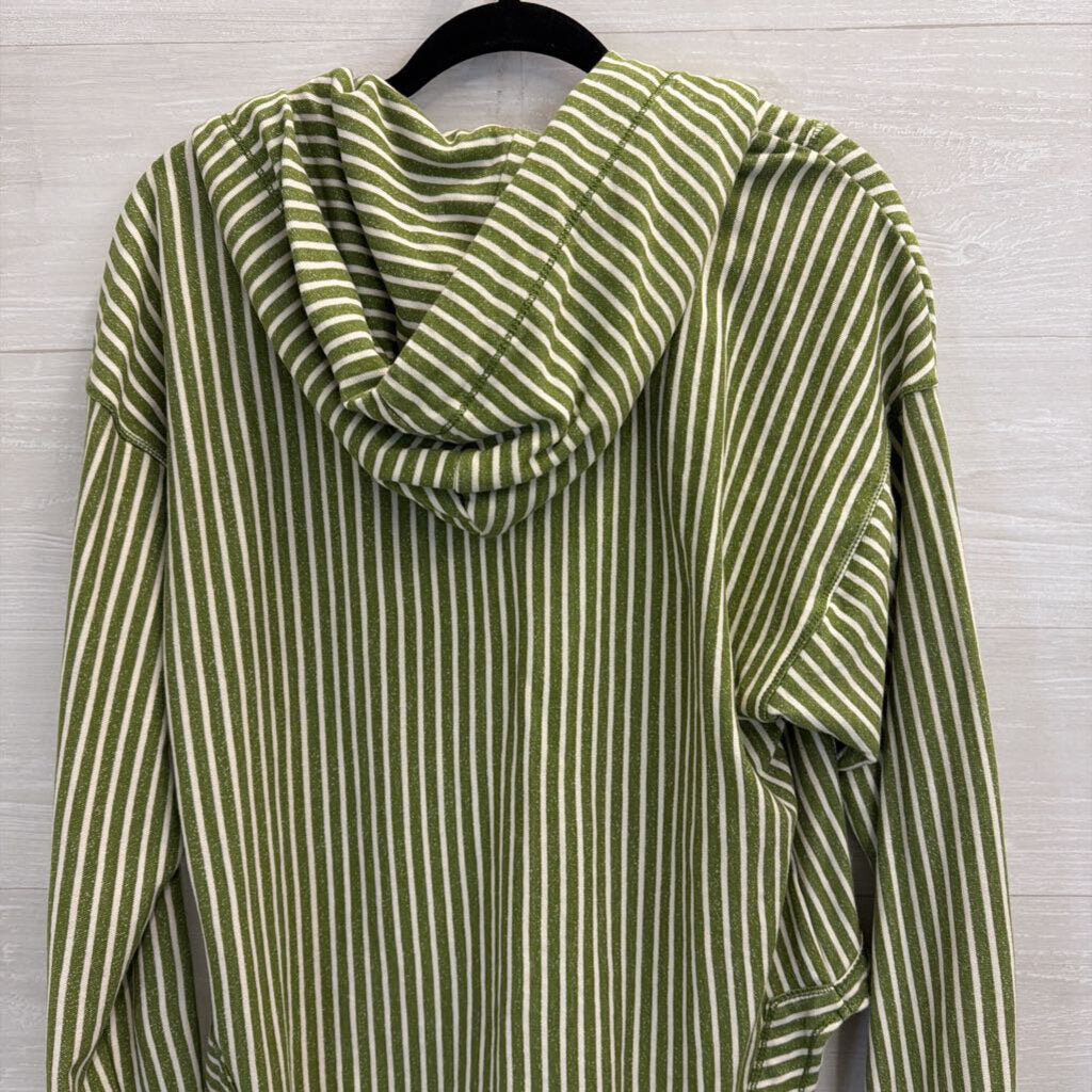 Pilcro Green/ Beige Striped V Neck Hooded Long Sleeve Pullover Medium
