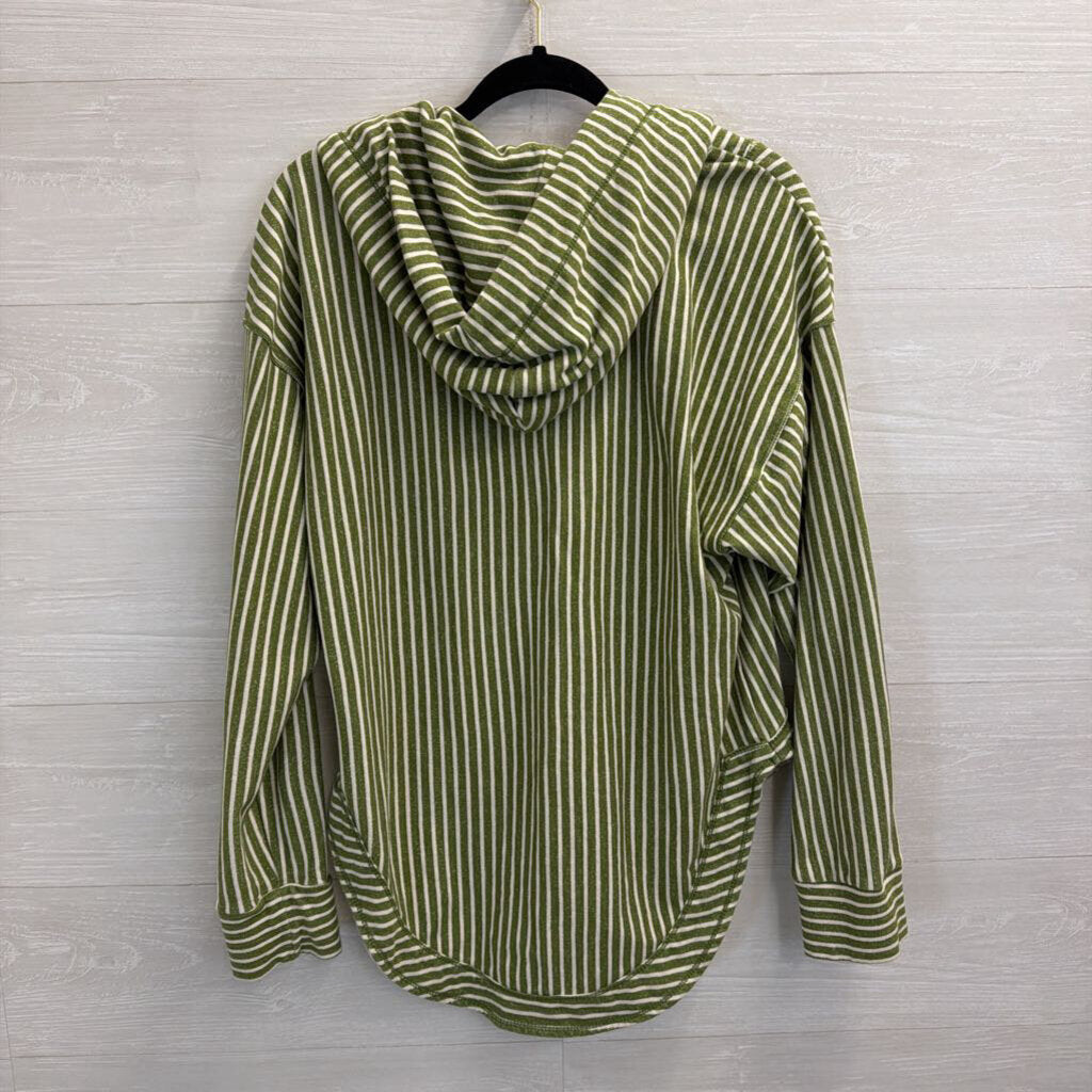 Pilcro Green/ Beige Striped V Neck Hooded Long Sleeve Pullover Medium