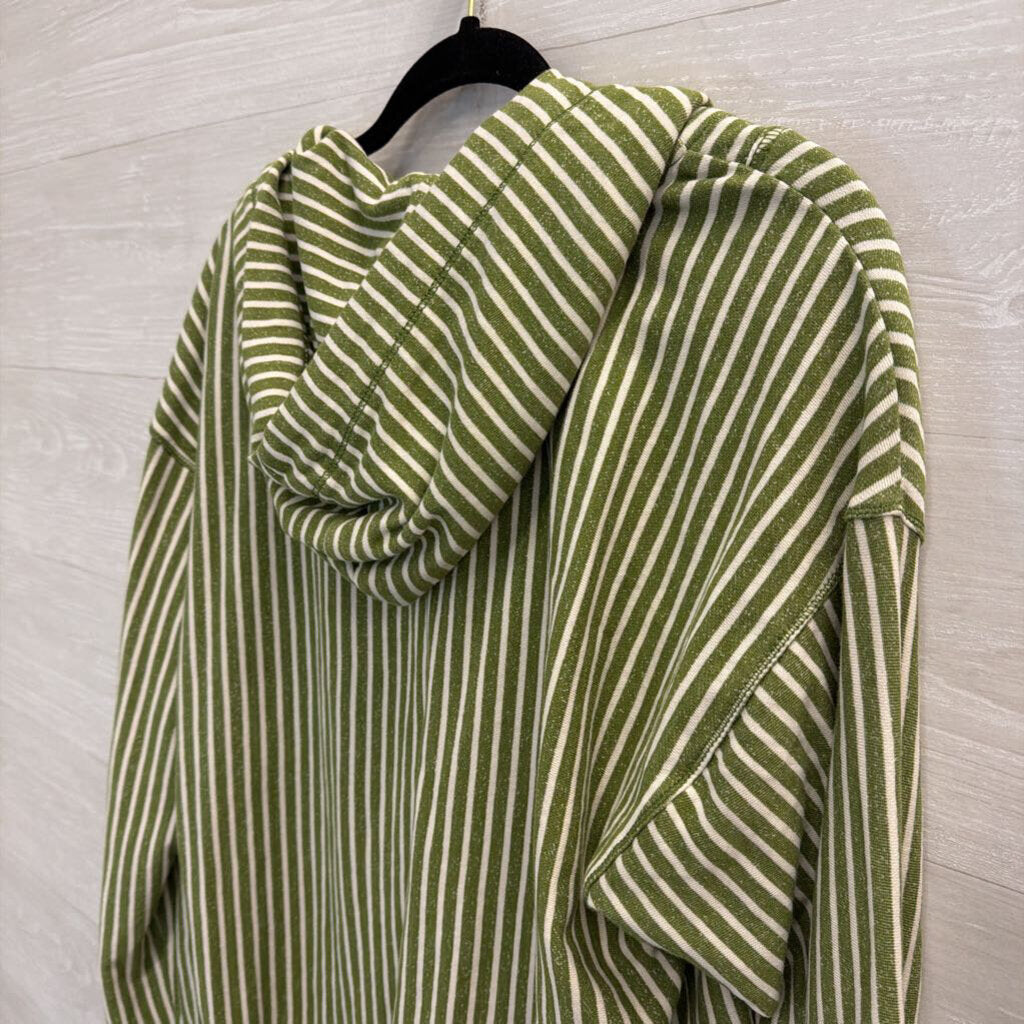 Pilcro Green/ Beige Striped V Neck Hooded Long Sleeve Pullover Medium