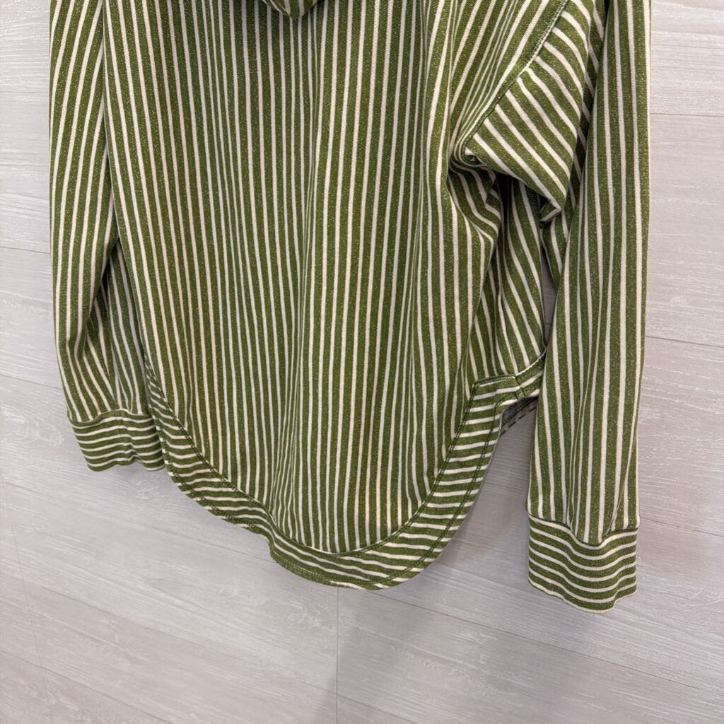 Pilcro Green/ Beige Striped V Neck Hooded Long Sleeve Pullover Medium