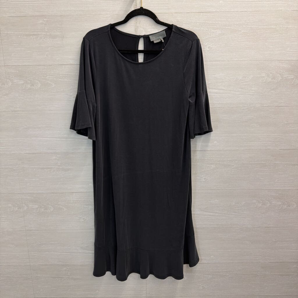 Anthropologie Soft Grey Short Sleeve Ruffle Hem Dress Large