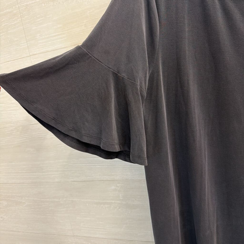 Anthropologie Soft Grey Short Sleeve Ruffle Hem Dress Large