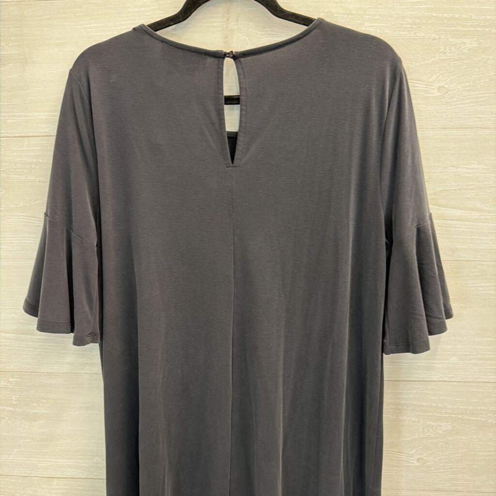 Anthropologie Soft Grey Short Sleeve Ruffle Hem Dress Large