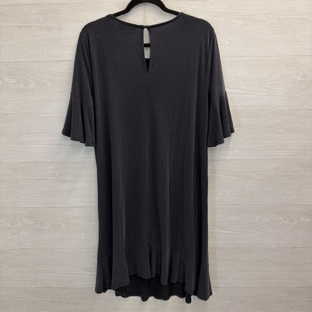 Anthropologie Soft Grey Short Sleeve Ruffle Hem Dress Large