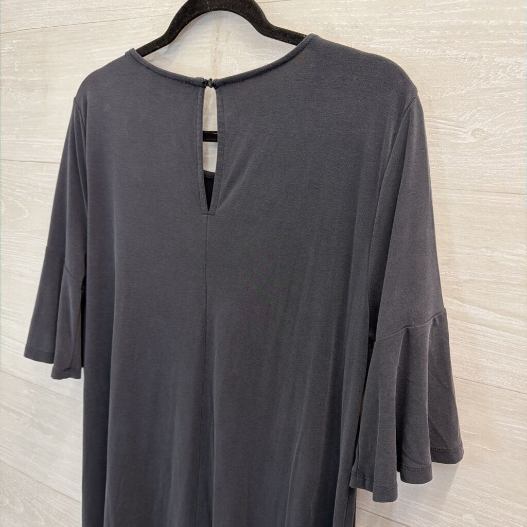 Anthropologie Soft Grey Short Sleeve Ruffle Hem Dress Large