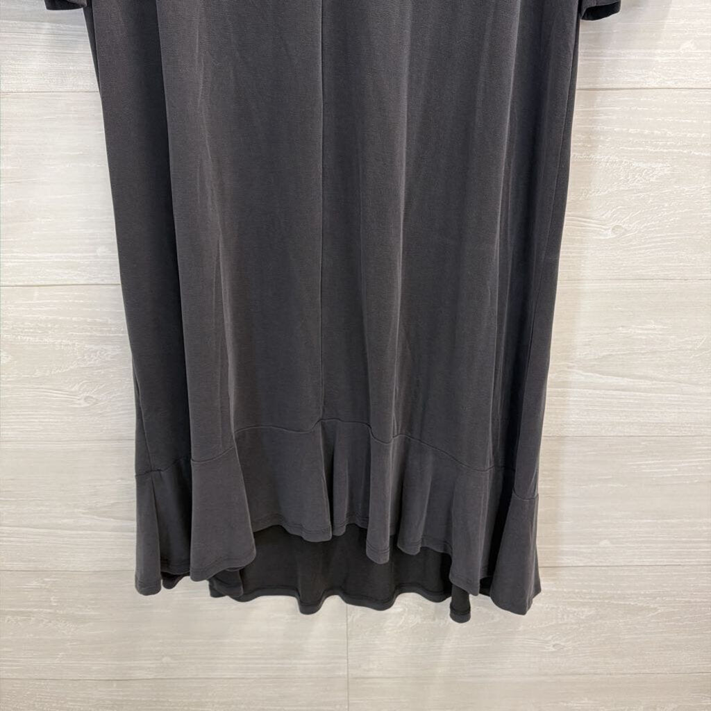 Anthropologie Soft Grey Short Sleeve Ruffle Hem Dress Large