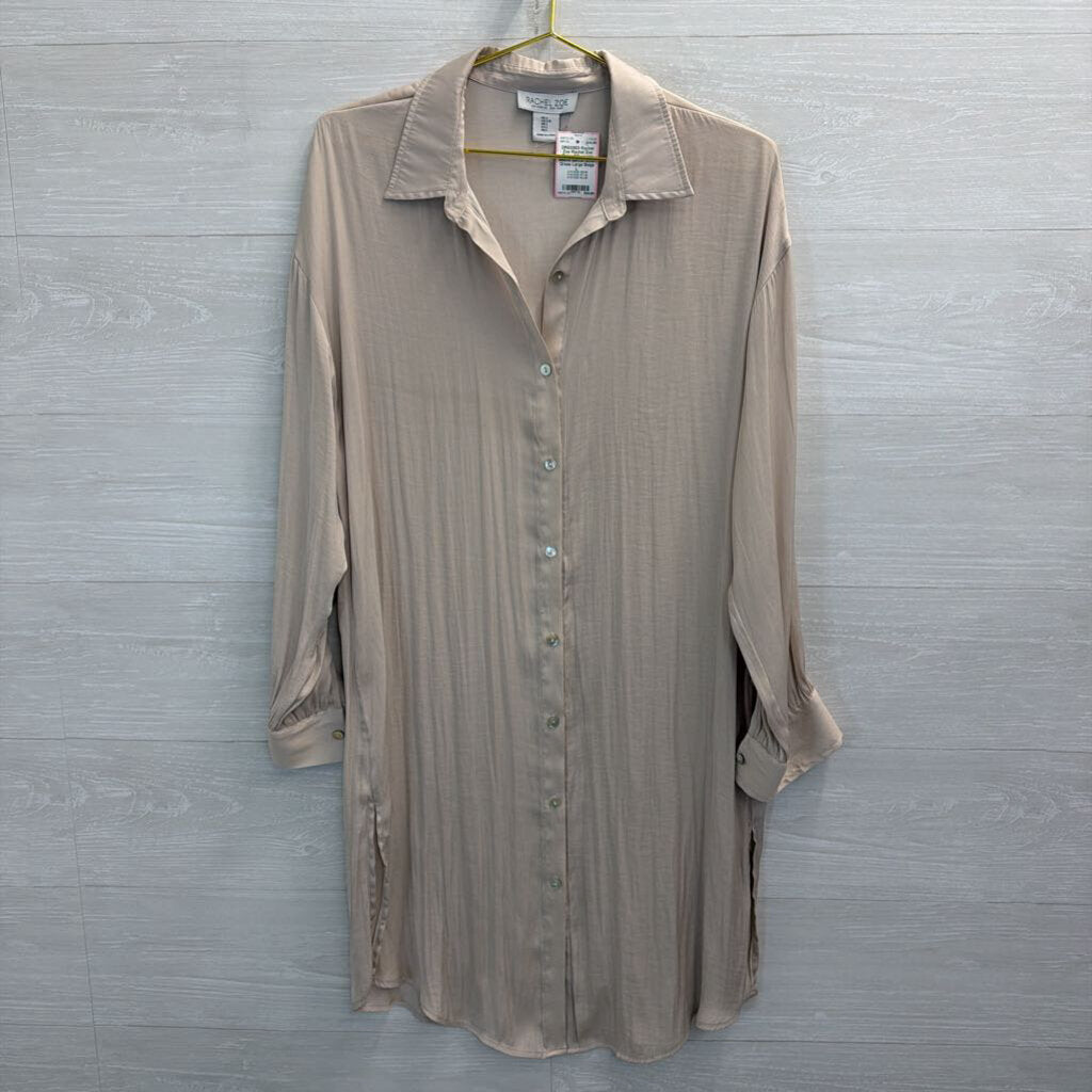 Rachel Zoe Beige Silky Long Sleeve Button Down Dress Large