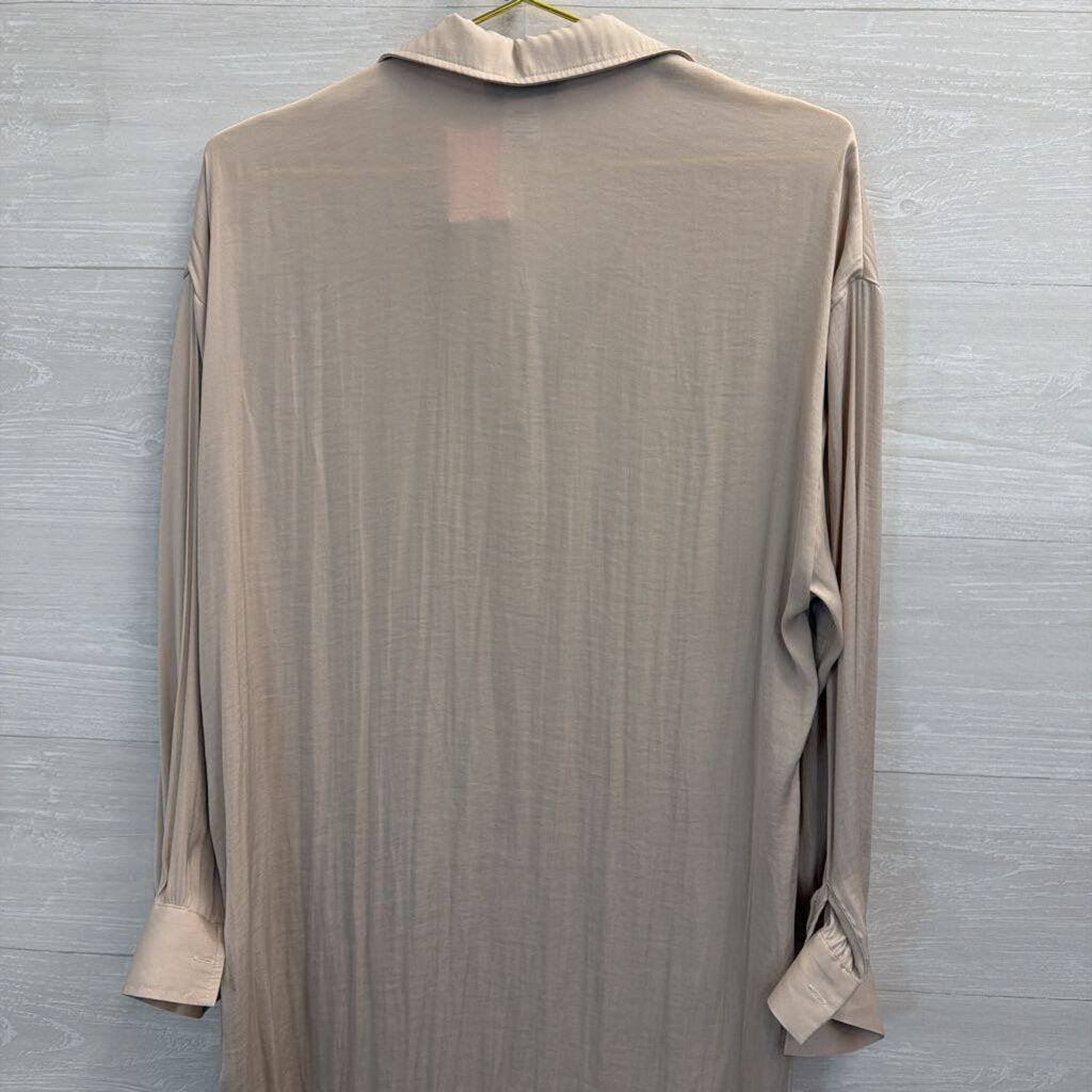 Rachel Zoe Beige Silky Long Sleeve Button Down Dress Large